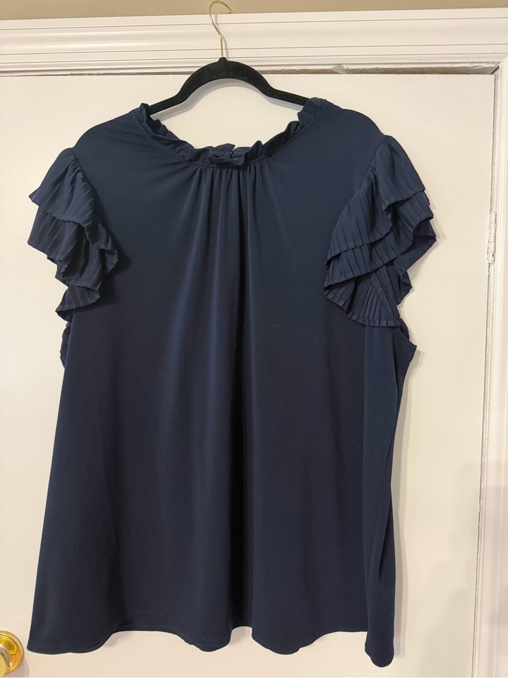 Adrianna Papell Navy Ruffle Sleeve Blouse